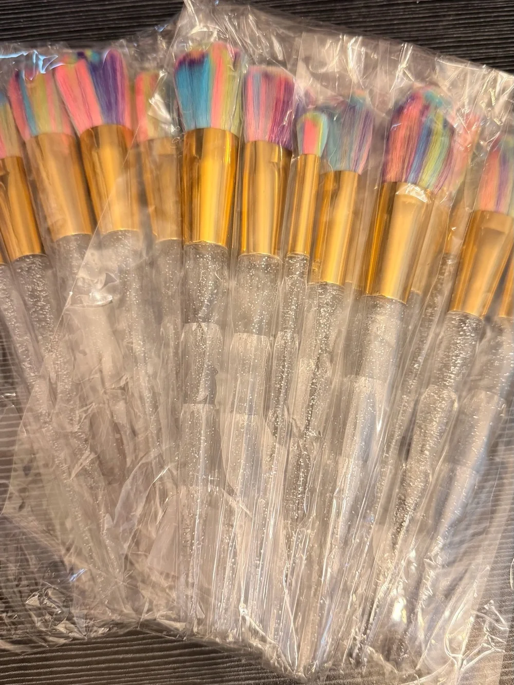 Rainbow Bristle Glitter Handle Makeup Brush Set - Multicolor